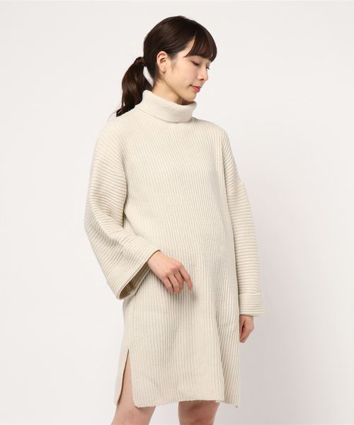 KOBE LETTUCE（コウベレタス）の「折返しデザインもっちりリブニットチュニック＊レディース/セーター/ワンピース[C3555]神戸レタス（ワンピース・レディース・ブラック/ブラウン/グレー/アイボリー・FREE）」の11枚目の写真