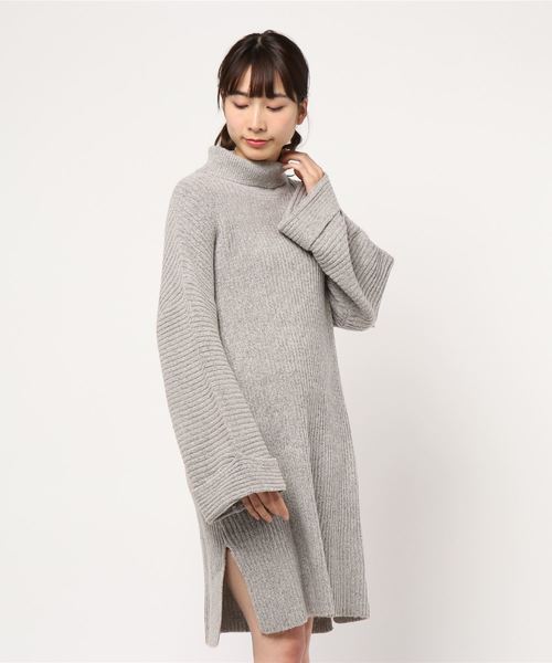 KOBE LETTUCE（コウベレタス）の「折返しデザインもっちりリブニットチュニック＊レディース/セーター/ワンピース[C3555]神戸レタス（ワンピース・レディース・ブラック/ブラウン/グレー/アイボリー・FREE）」の15枚目の写真