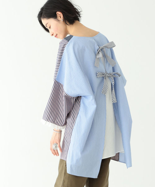 「BEAMS BOY」 7分袖ブラウス ONE SIZE サックスブルー レディース BEAMS BOY（ビームスボーイ）の「TORI-TO × BEAMS BOY / リボン