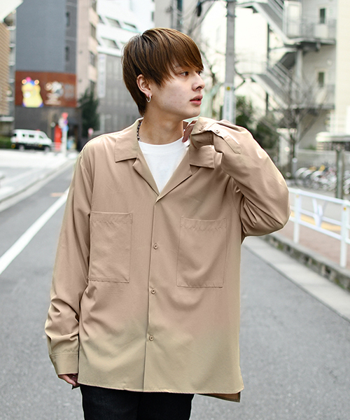 kutir(クティール)の「【ビッグシルエット】オープンカラーシャツ(シャツ/ブラウス・メンズ・チャコールグレー/ライトグレー/ブラック/ベージュ/ネイビー/オフホワイト/グリーン/ライトベージュ・MEDIUM/LARGE)」の6枚目の写真