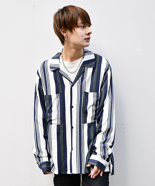 kutir(クティール)の「【ビッグシルエット】オープンカラーシャツ(シャツ/ブラウス・メンズ・チャコールグレー/ライトグレー/ブラック/ベージュ/ネイビー/オフホワイト/グリーン/ライトベージュ・MEDIUM/LARGE)」の2枚目の写真