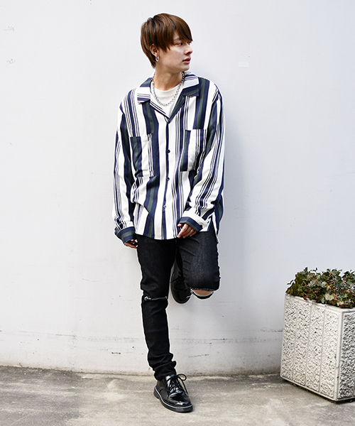 kutir(クティール)の「【ビッグシルエット】オープンカラーシャツ(シャツ/ブラウス・メンズ・チャコールグレー/ライトグレー/ブラック/ベージュ/ネイビー/オフホワイト/グリーン/ライトベージュ・MEDIUM/LARGE)」の9枚目の写真