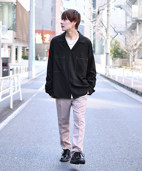 kutir(クティール)の「【ビッグシルエット】オープンカラーシャツ(シャツ/ブラウス・メンズ・チャコールグレー/ライトグレー/ブラック/ベージュ/ネイビー/オフホワイト/グリーン/ライトベージュ・MEDIUM/LARGE)」の15枚目の写真