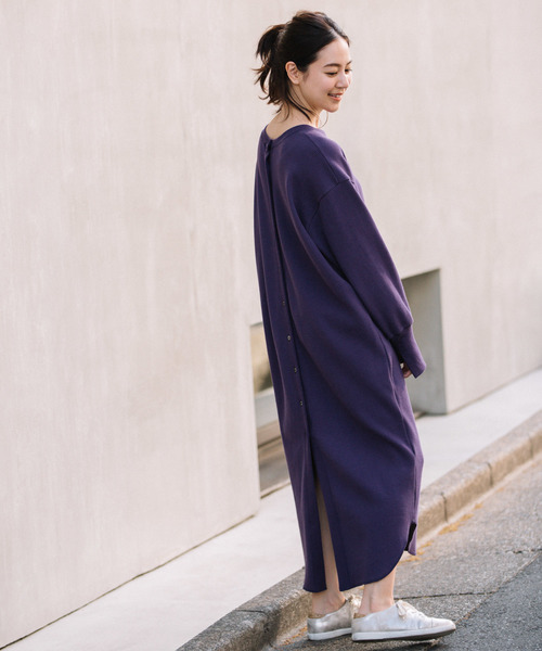 Munich（ミューニック）の「ストレッチワッフル　ロングワンピース（ワンピース・レディース・ブラック/ベージュ/パープル/ブラウン/マスタード・FREE）」の4枚目の写真