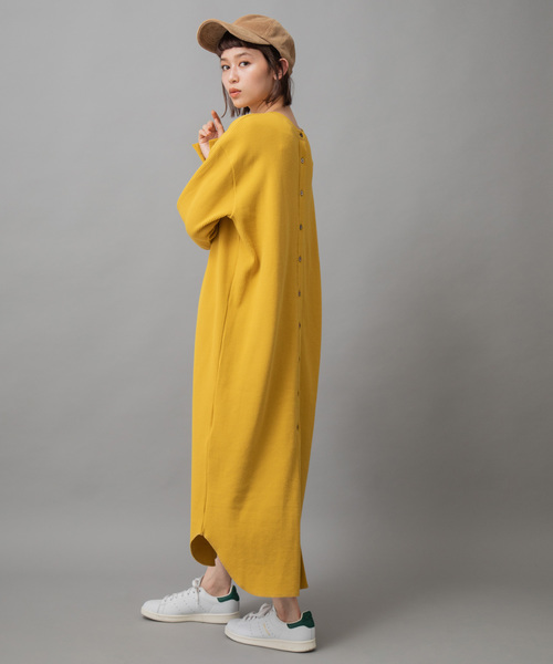 Munich（ミューニック）の「ストレッチワッフル　ロングワンピース（ワンピース・レディース・ブラック/ベージュ/パープル/ブラウン/マスタード・FREE）」の5枚目の写真