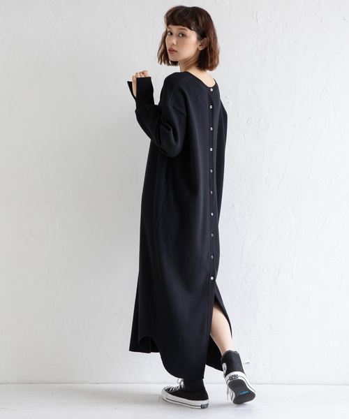 Munich（ミューニック）の「ストレッチワッフル　ロングワンピース（ワンピース・レディース・ブラック/ベージュ/パープル/ブラウン/マスタード・FREE）」の2枚目の写真