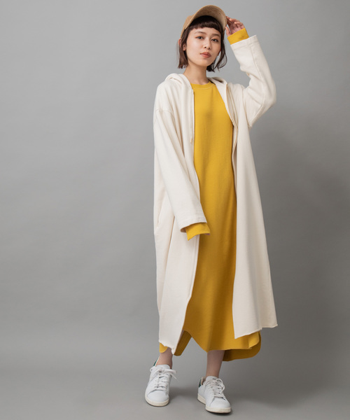 Munich（ミューニック）の「ストレッチワッフル　ロングワンピース（ワンピース・レディース・ブラック/ベージュ/パープル/ブラウン/マスタード・FREE）」の6枚目の写真