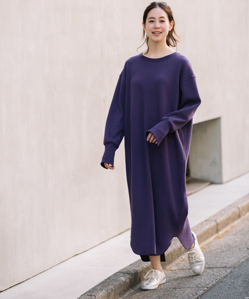 Munich（ミューニック）の「ストレッチワッフル　ロングワンピース（ワンピース・レディース・ブラック/ベージュ/パープル/ブラウン/マスタード・FREE）」の7枚目の写真