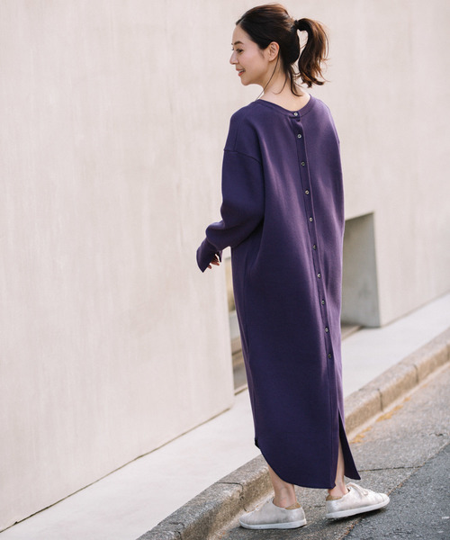 Munich（ミューニック）の「ストレッチワッフル　ロングワンピース（ワンピース・レディース・ブラック/ベージュ/パープル/ブラウン/マスタード・FREE）」の8枚目の写真