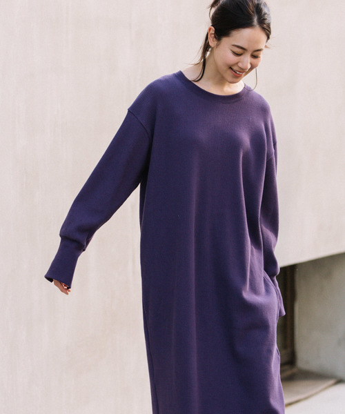 Munich（ミューニック）の「ストレッチワッフル　ロングワンピース（ワンピース・レディース・ブラック/ベージュ/パープル/ブラウン/マスタード・FREE）」の9枚目の写真