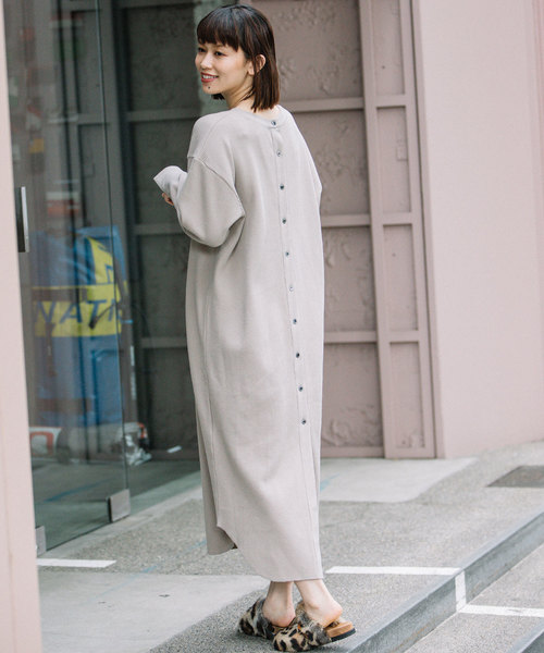 Munich（ミューニック）の「ストレッチワッフル　ロングワンピース（ワンピース・レディース・ブラック/ベージュ/パープル/ブラウン/マスタード・FREE）」の10枚目の写真