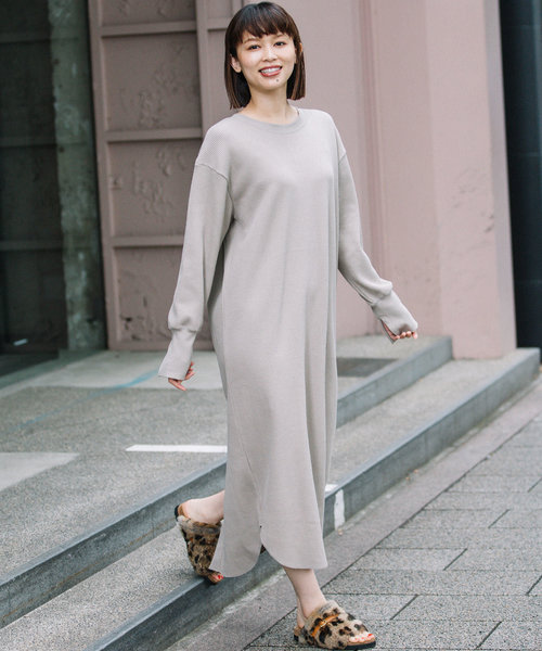 Munich（ミューニック）の「ストレッチワッフル　ロングワンピース（ワンピース・レディース・ブラック/ベージュ/パープル/ブラウン/マスタード・FREE）」の13枚目の写真