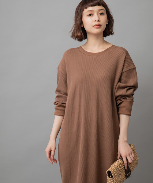 Munich（ミューニック）の「ストレッチワッフル　ロングワンピース（ワンピース・レディース・ブラック/ベージュ/パープル/ブラウン/マスタード・FREE）」の17枚目の写真