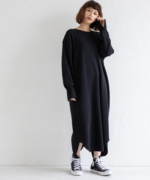 Munich（ミューニック）の「ストレッチワッフル　ロングワンピース（ワンピース・レディース・ブラック/ベージュ/パープル/ブラウン/マスタード・FREE）」の22枚目の写真