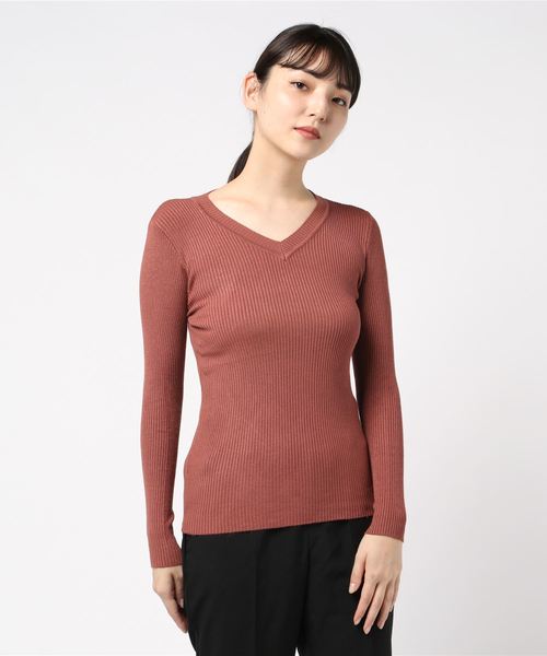 SpRay(スプレイ)の「Vニット(ニット/セーター・レディース・ホワイト/ブラック/レンガ/ブラウン/ライトベージュ/カーキ/パープル・FREE)」の22枚目の写真