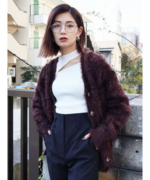 EMODA（エモダ）の「シャギーモヘアニットカーデ（カーディガン/ボレロ・レディース・ブラウン/ベージュ/ブラック・FREE）」の3枚目の写真