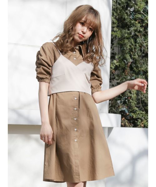 dazzlin（ダズリン）の「ビスチェシャツワンピース（ワンピース・レディース・ベージュ/ブラウン/オフホワイト・FREE）」の3枚目の写真