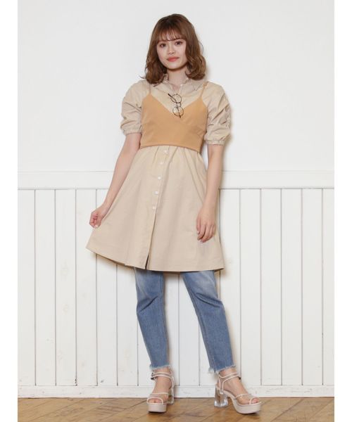 dazzlin（ダズリン）の「ビスチェシャツワンピース（ワンピース・レディース・ベージュ/ブラウン/オフホワイト・FREE）」の6枚目の写真