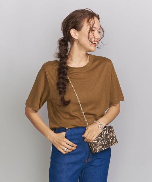 BEAUTY&YOUTH UNITED ARROWS（ビューティーアンドユースユナイテッドアローズ）の「BY 麻ブレンドショートスリーブTシャツ -ウォッシャブル- ◆（Tシャツ/カットソー・レディース・ダークグリーン/ブラウン/レッド/ホワイト/ブラック・FREE）」の3枚目の写真