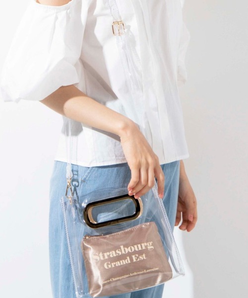 WEGO（ウィゴー）の「WEGO/【2点セット】サテンポーチ付きクリアショルダーバッグ（ショルダーバッグ・レディース・ブラック/ホワイト系その他・FREE）」の2枚目の写真