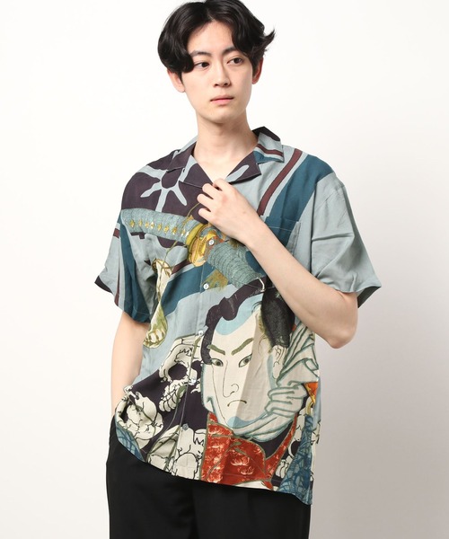 カヤ（カヤ）の「【カヤ】浮世絵メンズシャツ（シャツ/ブラウス・メンズ・ホワイト/ブラック/ネイビー/ブルー/ダークネイビー/ベージュ/グレー/ダークパープル/レッド/ホワイト系その他/ダークグレー/ダークベージュ・FREE）」の5枚目の写真