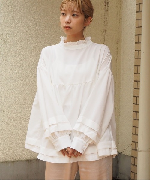 tiptop（ティップトップ）の「フリル衿リボンフレアブラウス（シャツ/ブラウス・レディース・ブラック/パープル/オフホワイト/グリーン・FREE）」の6枚目の写真