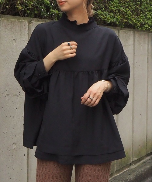 tiptop（ティップトップ）の「フリル衿リボンフレアブラウス（シャツ/ブラウス・レディース・ブラック/パープル/オフホワイト/グリーン・FREE）」の9枚目の写真