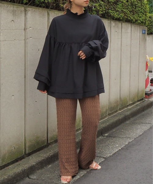 tiptop（ティップトップ）の「フリル衿リボンフレアブラウス（シャツ/ブラウス・レディース・ブラック/パープル/オフホワイト/グリーン・FREE）」の10枚目の写真