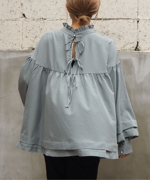 tiptop（ティップトップ）の「フリル衿リボンフレアブラウス（シャツ/ブラウス・レディース・ブラック/パープル/オフホワイト/グリーン・FREE）」の15枚目の写真