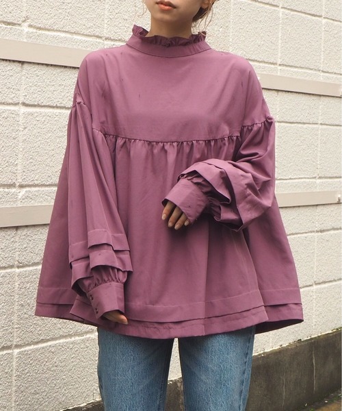 tiptop（ティップトップ）の「フリル衿リボンフレアブラウス（シャツ/ブラウス・レディース・ブラック/パープル/オフホワイト/グリーン・FREE）」の16枚目の写真