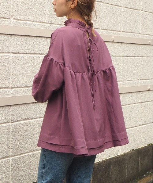 tiptop（ティップトップ）の「フリル衿リボンフレアブラウス（シャツ/ブラウス・レディース・ブラック/パープル/オフホワイト/グリーン・FREE）」の18枚目の写真