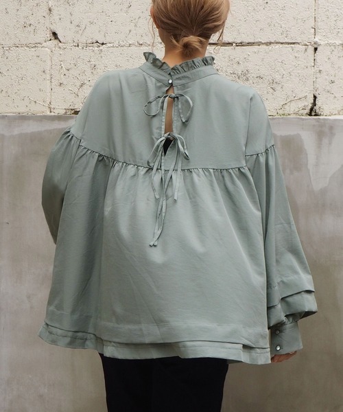 tiptop（ティップトップ）の「フリル衿リボンフレアブラウス（シャツ/ブラウス・レディース・ブラック/パープル/オフホワイト/グリーン・FREE）」の19枚目の写真