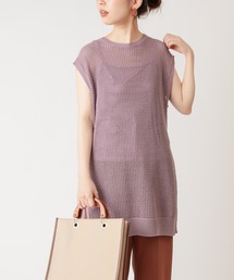 natural couture | インナー付きノースリメッシュニットチュニック(タンクトップ)