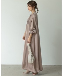 Re:EDIT | [2021S/S COLLECTION][低身長/高身長サイズ有]花柄＆ダマスク柄ピンタックブザムワンピース(ワンピース)