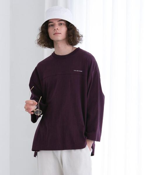 FEELING MADE(フィーリングメイド)の「FEELING MADE ソフトタッチスラブ フットボールTシャツ(Tシャツ/カットソー・メンズ・ダークグレー/ベージュ/ライム/ホワイト/パープル・MEDIUM/SMALL/LARGE)」の5枚目の写真