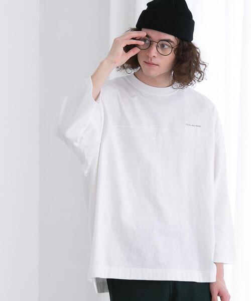 FEELING MADE(フィーリングメイド)の「FEELING MADE ソフトタッチスラブ フットボールTシャツ(Tシャツ/カットソー・メンズ・ダークグレー/ベージュ/ライム/ホワイト/パープル・MEDIUM/SMALL/LARGE)」の2枚目の写真