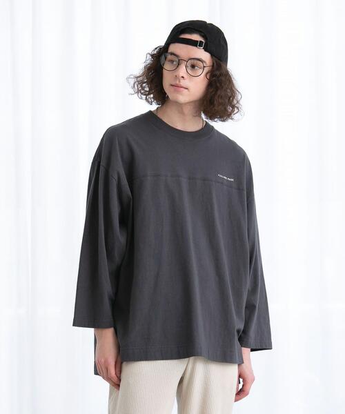 FEELING MADE(フィーリングメイド)の「FEELING MADE ソフトタッチスラブ フットボールTシャツ(Tシャツ/カットソー・メンズ・ダークグレー/ベージュ/ライム/ホワイト/パープル・MEDIUM/SMALL/LARGE)」の6枚目の写真