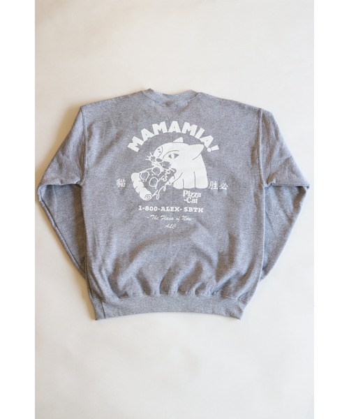 AlexanderLeeChang(アレキサンダーリーチャン)の「AlexanderLeeChang/アレキサンダーリーチャン PIZZA CAT CREW トレーナー/スウェット(スウェット・メンズ・グレー/ネイビー/イエロー・2/3/4)」の1枚目の写真