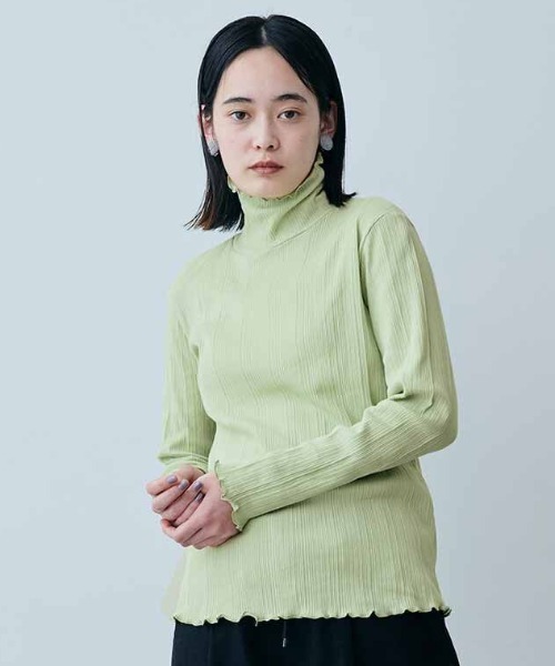 MEDE19F(メデジュウキュウ)の「MEDE19F コットンリブハイネックトップス(Tシャツ/カットソー・レディース・ライトパープル/ライム・LL/L/M)」の1枚目の写真