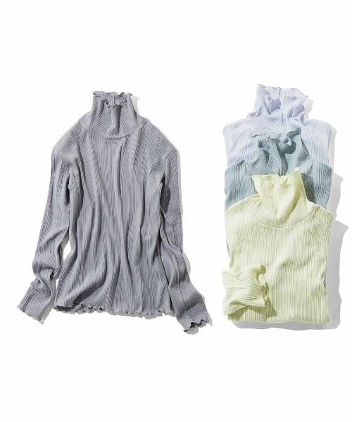 MEDE19F(メデジュウキュウ)の「MEDE19F コットンリブハイネックトップス(Tシャツ/カットソー・レディース・ライトパープル/ライム・LL/L/M)」の3枚目の写真