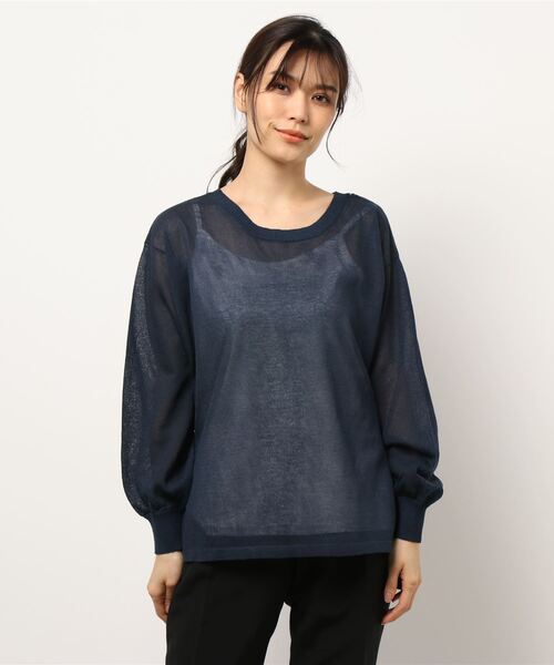 BDONNA（ビドンナ）の「シアーニット　インナー付きプルオーバー（ニット/セーター・レディース・イエロー/ネイビー/オフホワイト・MEDIUM）」の2枚目の写真