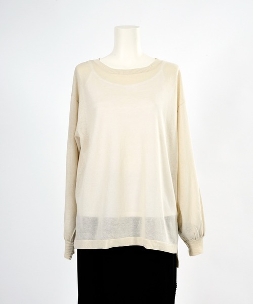 BDONNA（ビドンナ）の「シアーニット　インナー付きプルオーバー（ニット/セーター・レディース・イエロー/ネイビー/オフホワイト・MEDIUM）」の6枚目の写真