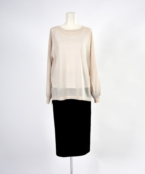 BDONNA（ビドンナ）の「シアーニット　インナー付きプルオーバー（ニット/セーター・レディース・イエロー/ネイビー/オフホワイト・MEDIUM）」の9枚目の写真