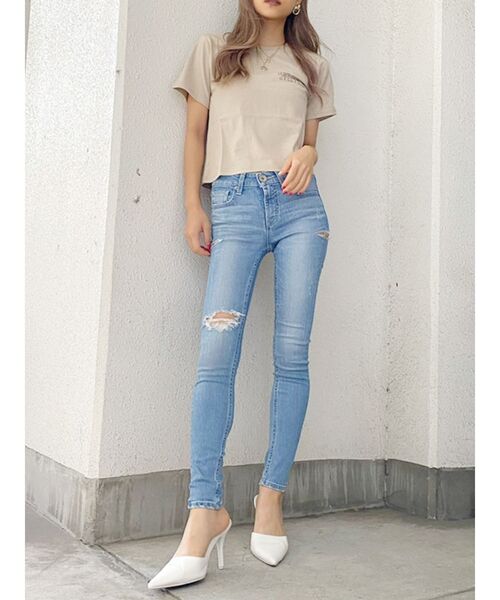 GYDA（ジェイダ）の「BOTH SIDE RIPPEDデニムスキニーパンツ（デニムパンツ・レディース・ライトブルー/ブルー・SMALL/MEDIUM/X-SMALL）」の4枚目の写真