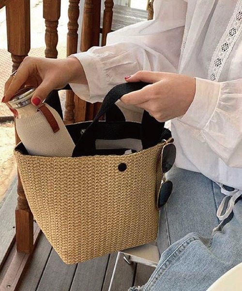 meJane（ミージェーン）の「カゴバッグラタントート【ZOZOTOWN限定】（トートバッグ・レディース・ホワイト/ブラック・FREE）」の7枚目の写真