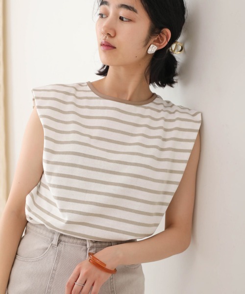 Bab(バブ)の「【WEB限定】配色パイピングボーダートップス(Tシャツ/カットソー・レディース・ラベンダー/ライトグリーン/カーキ/ブラウン/ネイビー・FREE)」の4枚目の写真