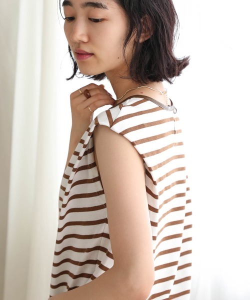Bab(バブ)の「【WEB限定】配色パイピングボーダートップス(Tシャツ/カットソー・レディース・ラベンダー/ライトグリーン/カーキ/ブラウン/ネイビー・FREE)」の8枚目の写真