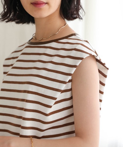 Bab(バブ)の「【WEB限定】配色パイピングボーダートップス(Tシャツ/カットソー・レディース・ラベンダー/ライトグリーン/カーキ/ブラウン/ネイビー・FREE)」の12枚目の写真