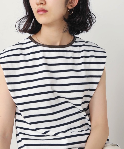 Bab(バブ)の「【WEB限定】配色パイピングボーダートップス(Tシャツ/カットソー・レディース・ラベンダー/ライトグリーン/カーキ/ブラウン/ネイビー・FREE)」の17枚目の写真