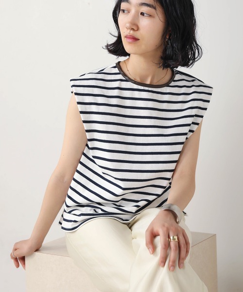 Bab(バブ)の「【WEB限定】配色パイピングボーダートップス(Tシャツ/カットソー・レディース・ラベンダー/ライトグリーン/カーキ/ブラウン/ネイビー・FREE)」の18枚目の写真